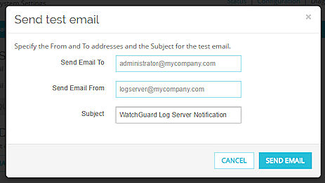 Screen shot of the Send test email dialog box