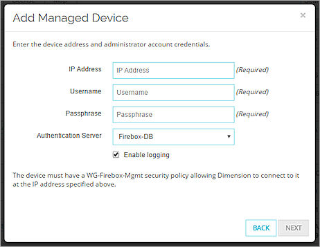 Screen shot of the Add Managed Device page