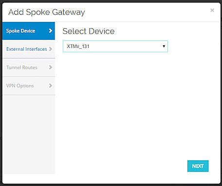 Screen shot of the Add Spoke Gateway wizard, Spoke Device page