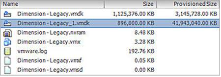 Screen shot of database vmdk location in VMware