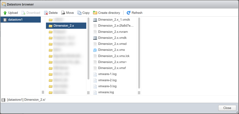 Screen shot of the Datastore browser dialog box in ESXi v6.0