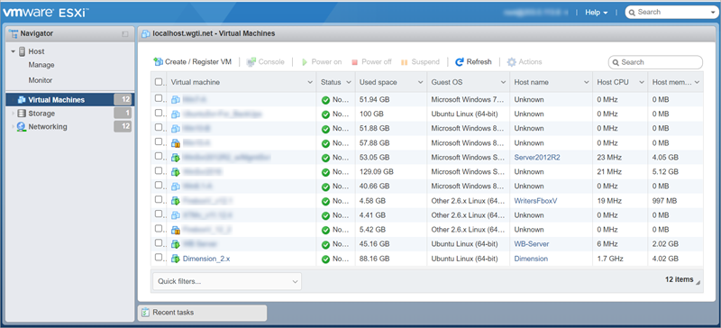 Screen shot of the ESXi UI main page in v.6.0