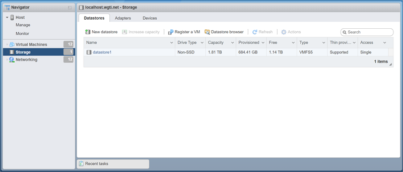 Screen shot of the ESXi v6.0 Storage page