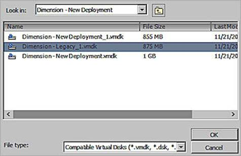 Screen shot of select virtual disk dialog box in VMware