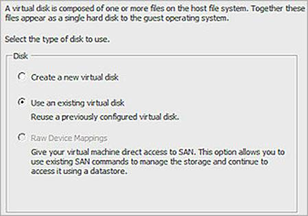 Screen shot of new virtual disk dialog box in VMware