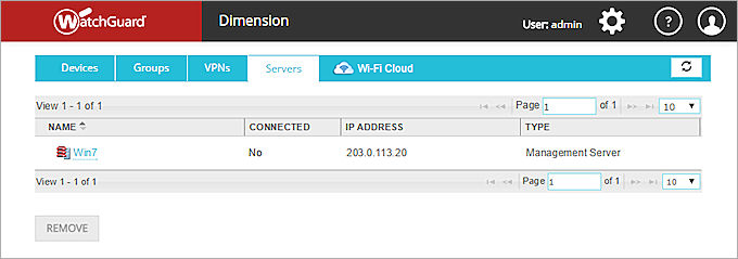 Screenshot of the Servers tab in Dimension