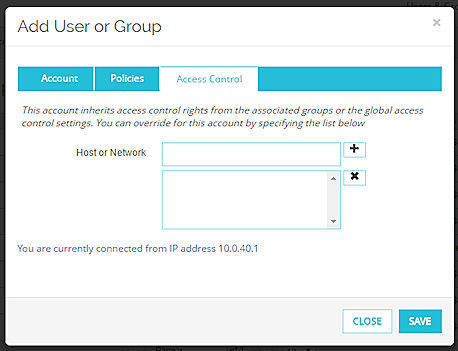 Screen shot of the Access Control tab on the Add User or Group dialog box