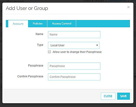 Screenshot of the Account tab on the Add User or Group dialog box