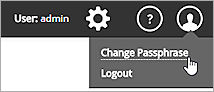 Screen shot of the Change Passphrase and Logout options in the User menu
