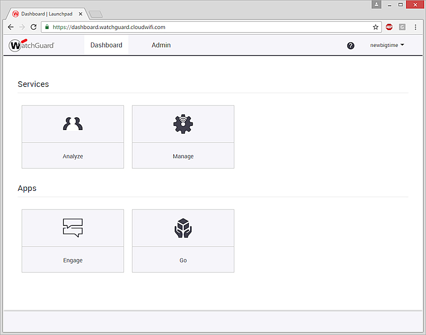 Screen shot of the WatchGuard Wi-Fi Cloud Dashboard page