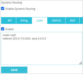 Screen shot of example OSPF commands in Fireware Web UI
