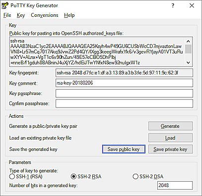 Screen shot of the PuTTY Key Generator