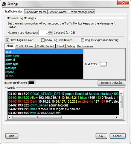 Screen shot of the FSM Traffic Monitor Settings dialog box