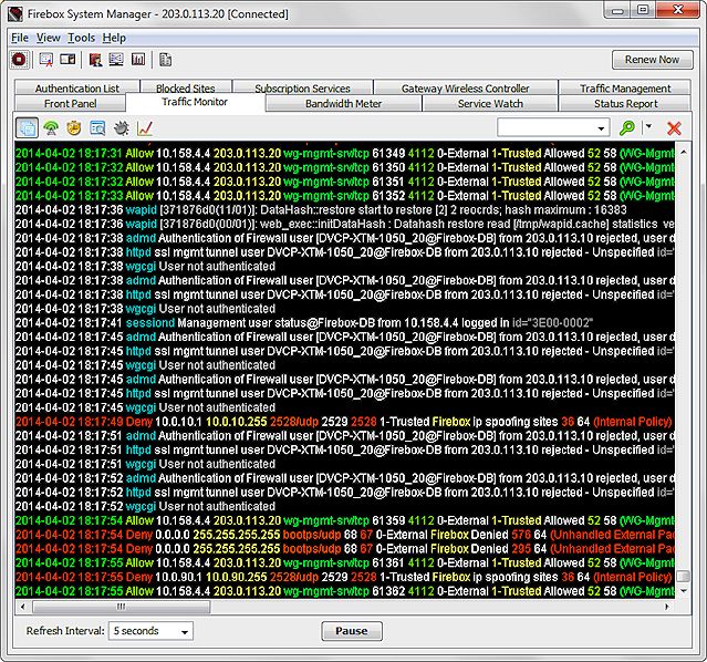 Screen shot of the FSM Traffic Monitor tab