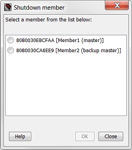 Screen shot of the Shutdown member dialog box