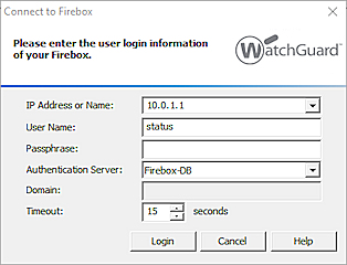 Screen shot of the Connect to Firebox dialog box