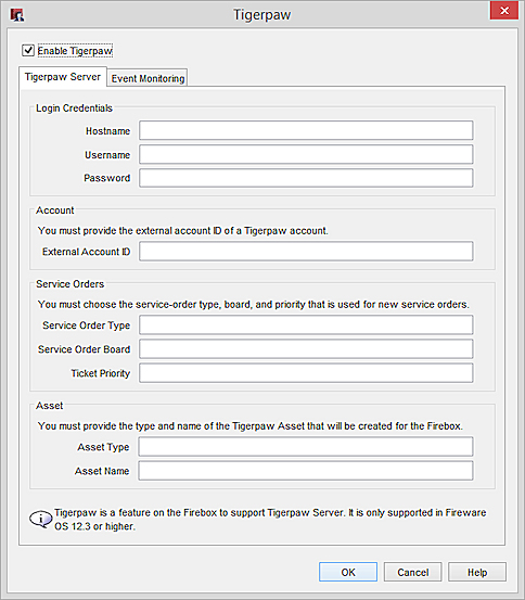 Screen shot of the Tigerpaw configuration page