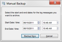 Screenshot of the Manual Backup dialog box.