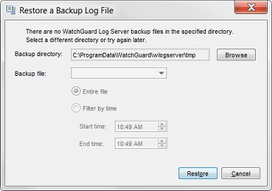 Screen shot of the Restore a Backup Log File dialog box