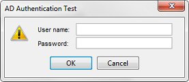 Screen shot of the AD Authentication Test dialog box