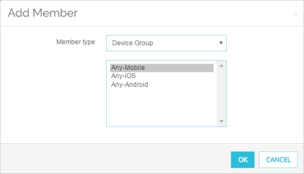 Screen shot of the Add Member dialog box with Device Group selected
