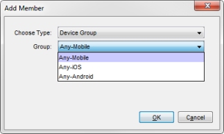 Screen shot of the Add Member dialog box with Device Group selected