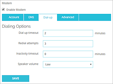 Screen shot of the Modem Failover Dial Up settings