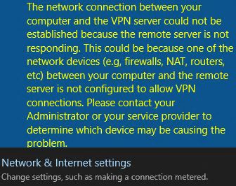 Screen shot of the network connection error in Windows