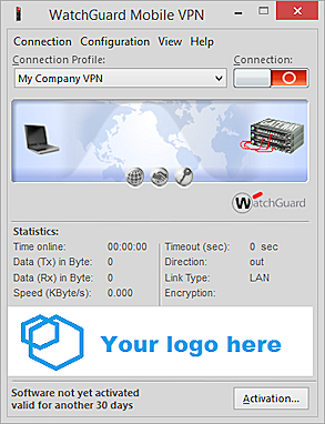 Screen shot of the VPN client with the Tips of the Day removed