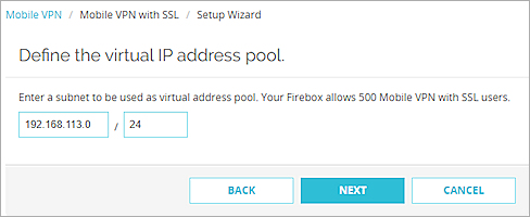Screen shot of the IP address pool settings