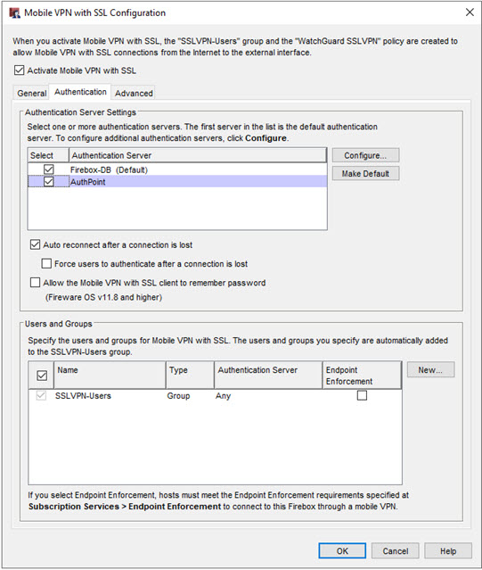 Screen shot of the VPN Portal Settings dialog box