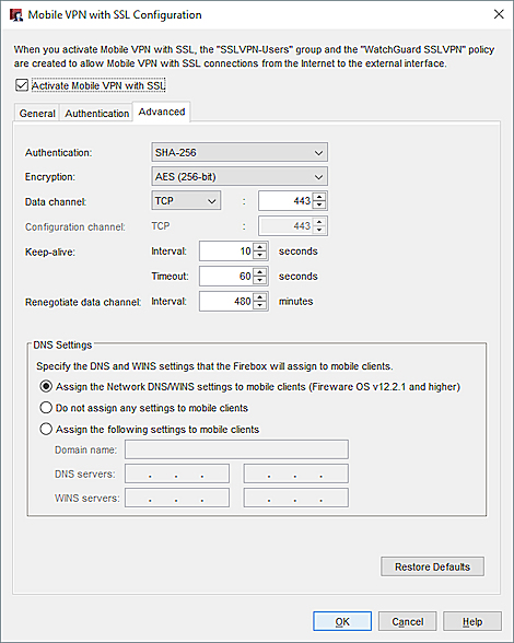 Screen shot of the DNS settings