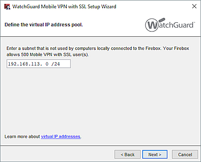 Screen shot of the virtual IP address pool settings