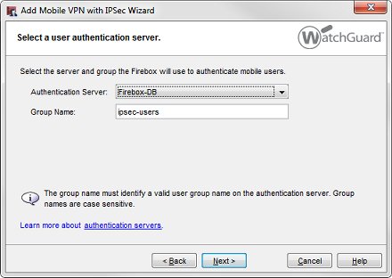 Screen shot of the Select a user authentication server dialog box