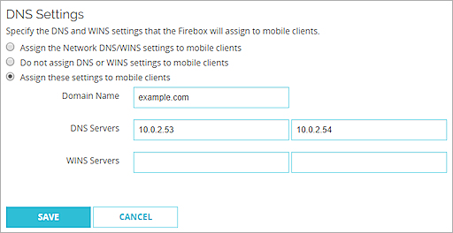 Screen shot of assigned DNS settings