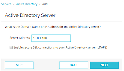 Screen shot of the Active Directory Server settings