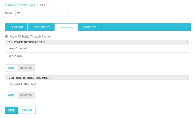 Screen shot of the Resources tab configured for the IT group