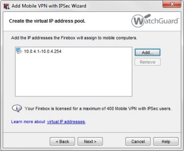 Screen shot of the virtual IP address pool for students