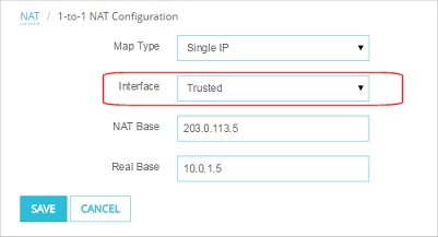 Sscreen shot of the 1-to-1 NAT Configuration - Trusted