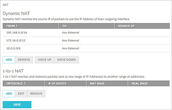 Sscreen shot of the NAT settings page