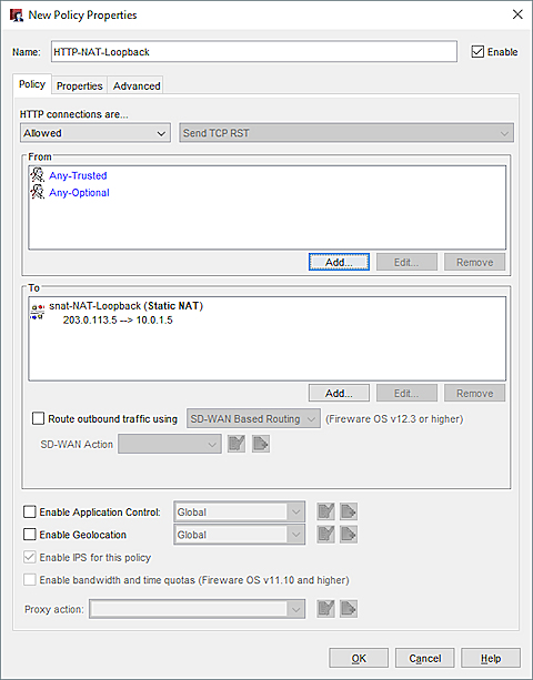 Screen shot of the Policy properties dialog box