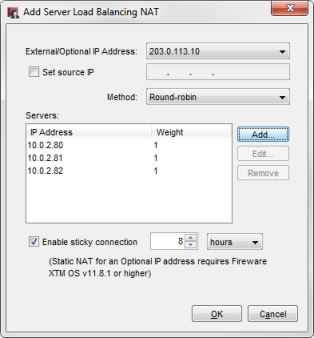 Screen shot of the Add Server Load Balancing NAT dialog box