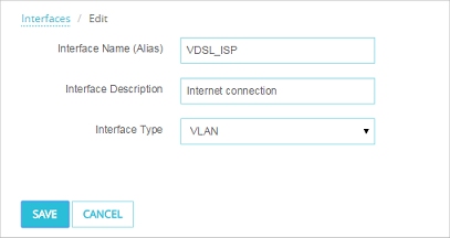 Screen shot of the Interfaces / Edit page with the interface type set to VLAN