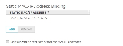 Network configuration, advanced settings, static MAC/IP address binding