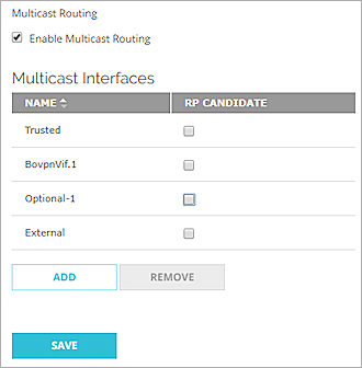 Screen shot of the multicast routing Enable check box