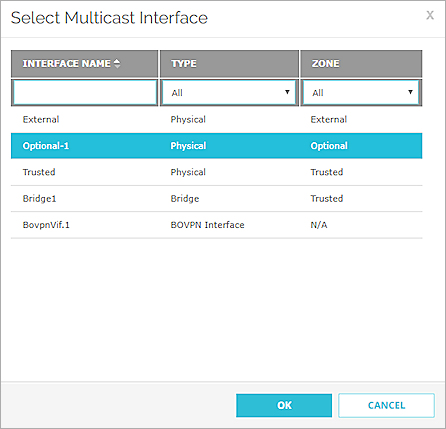 Screen shot of the Select Multicast Interface dialog box