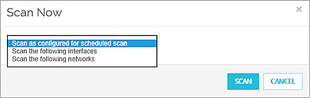 Screen shot of the Scan Now dialog box, scan options drop-down list