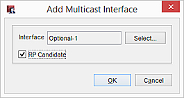 Screen shot of the Add Multicast Interface dialog box with RP Candidate check box