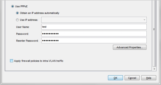 Screen shot of the PPPoE settings in the New VLAN dialog box