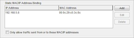 Static MAC/IP Address Binding settings
